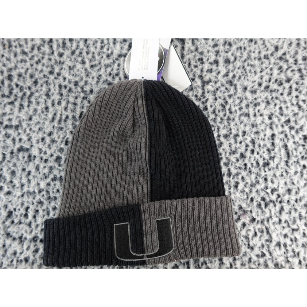 Captivating Colorblock Knit Beanie Hat Logo U Black Grey‎ Winter Warm